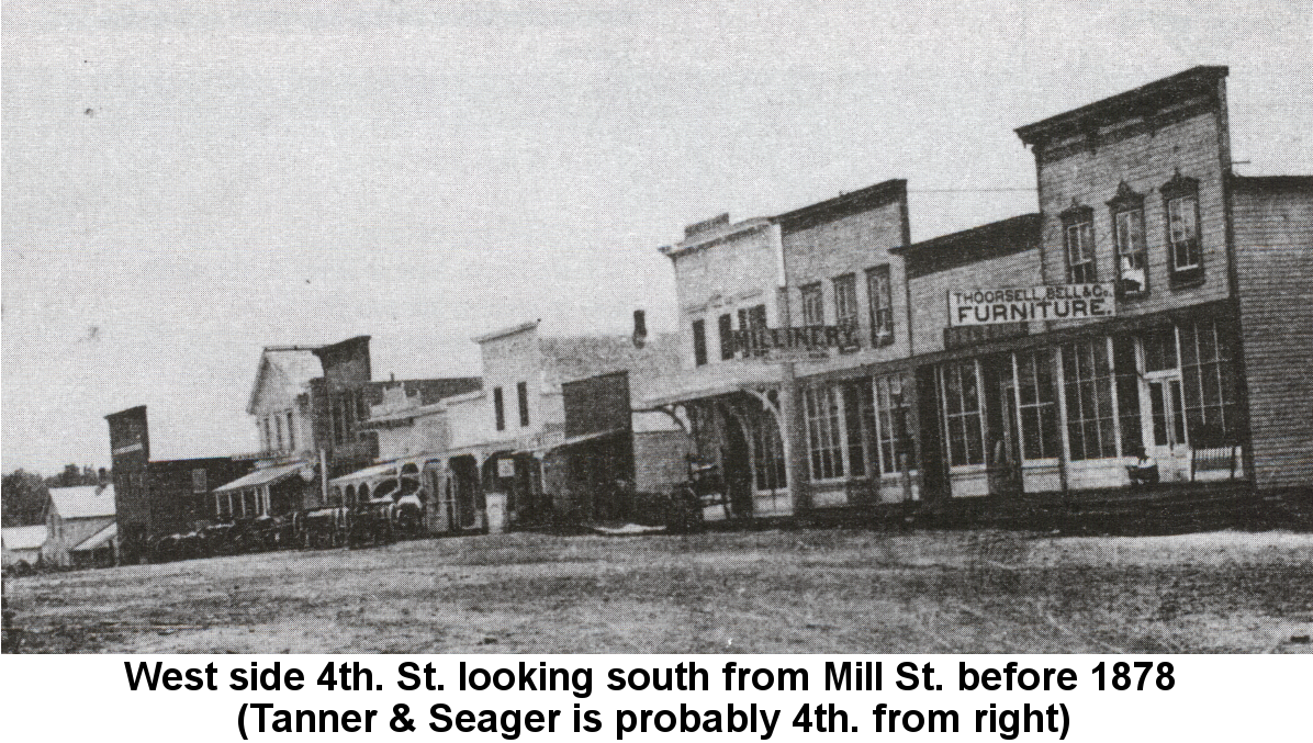 Black and white photgraph of the west side of 4th. St., Cannon Falls, looking south from Mill St., taken before 1878